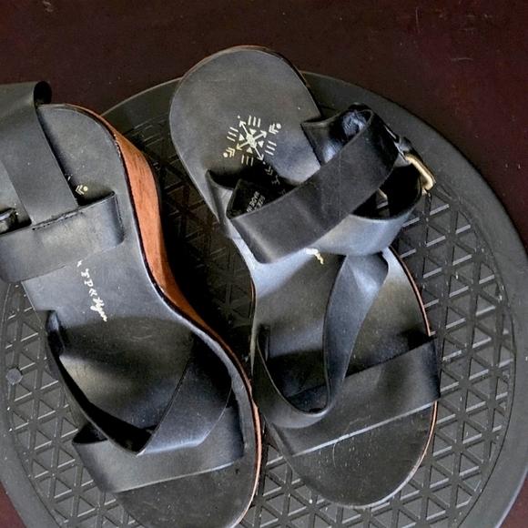 Free People Black Faux Leather Wedge Sandals - Size 6 - Picture 5 of 11